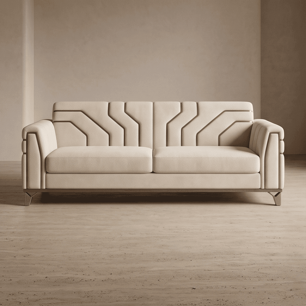 Beige Upholstered Three Seater Sofa angle 2