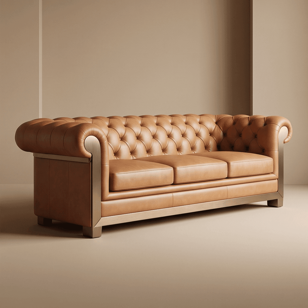 Brown Leather Tufted Sofa