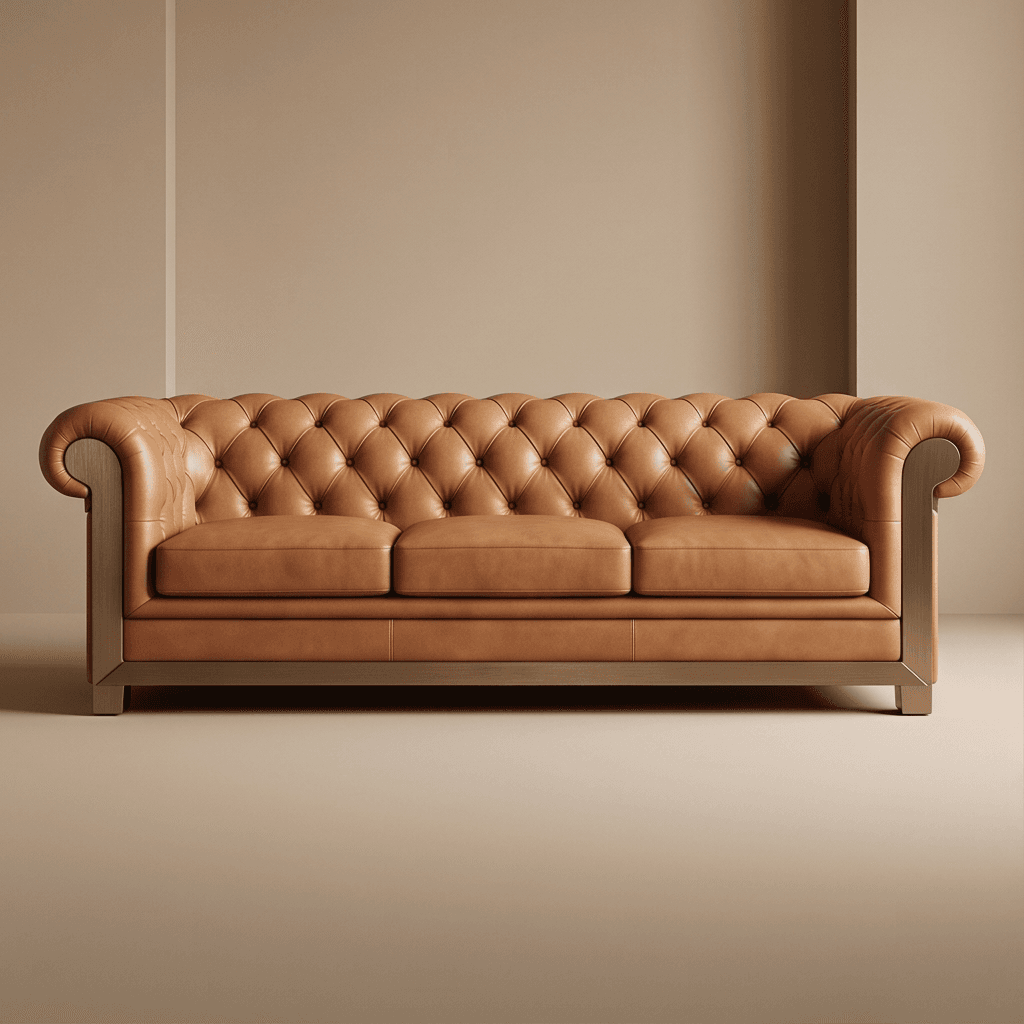 Brown Leather Tufted Sofa angle 2