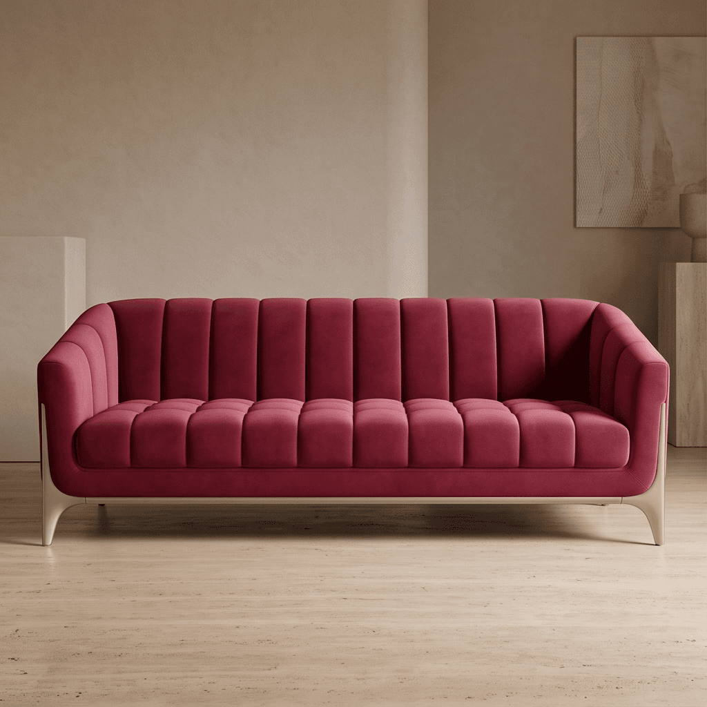 Red Velvet Three Seater Sofa Angle 2