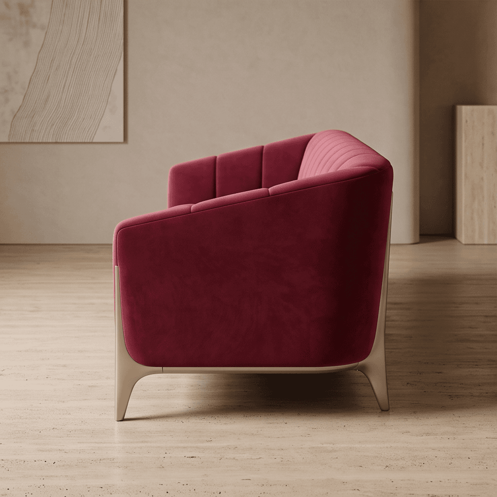 Red Velvet Three Seater Sofa Angle 3