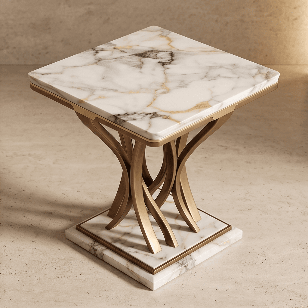 Marble Top Brass End Table Angle 2