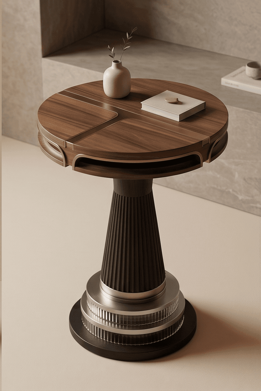 Wood Top Black Base Pedestal Table