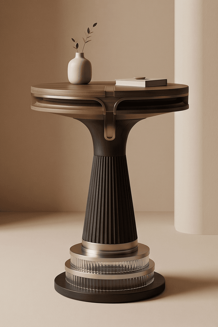 Wood Top Black Base Pedestal Table angle 2