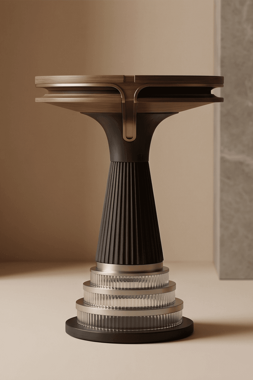 Wood Top Black Base Pedestal Table Angle 3