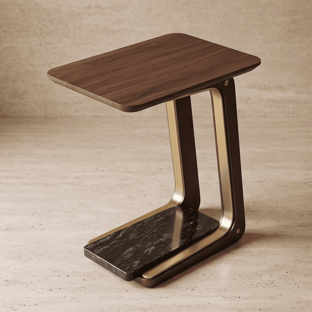 Brown Wood Gold Side Table