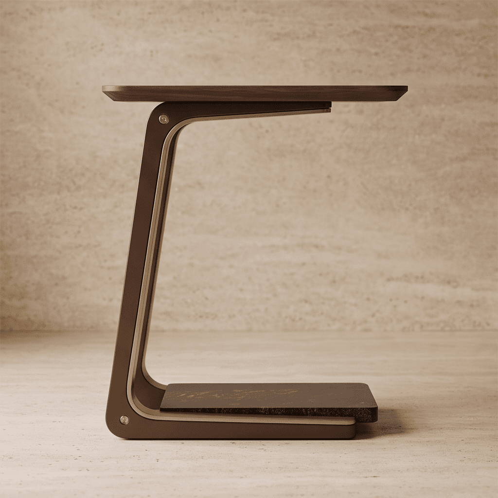 Brown Wood Gold Side Table Angle 3